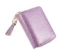 Abaodam Étui à Cartes Accordéon Pailleté Violet en PU avec Fermeture Éclair Mini Portefeuille Femme Grosse Capacité Porte-Cartes Compact pour Cartes de Crédit et Pièces Voyage