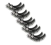 Abaodam Extensions de Faux Cils en Fibre Synthétique Noir avec Décorations Brillantes Look Plus Long et Volumineux, Faciles à Utiliser, 5 Paires pour Soirées et Occasions
