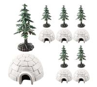Abaodam Figurines Miniatures D’Igloo en Résine avec 6 Sapins de Noël Artificiels Verts Décoration Hivernale Arctique pour Garçon et Filles Kit Éducatif de Paysage Polaire Set Créatif de