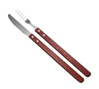 Abaodam Fourchette et Couteau de Barbecue 2 Pièces en Acier Inoxydable Manche en Bois Rouge, Outils de Découpe pour Barbecue, Ustensiles de Grillades Résistants, Adaptés au Camping Feux