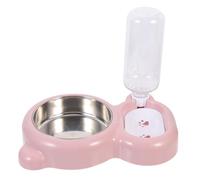 Abaodam Gamelle Multifonction pour Chat et Chien en Acier Inoxydable Distributeur d'eau Intégré, Incliné, Rose, Alimentation Lente, Porte-Bouteille Pratique, Mangeoire Résistante à