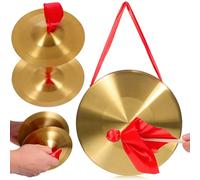 Abaodam Gong en Cuivre 22 Cm Maillet Paire de Cymbales 15 Cm, Instrument de Percussion à Main, Gong D’avertissement et Cymbales Cuivre pour Orchestre, École et Performance Musicale