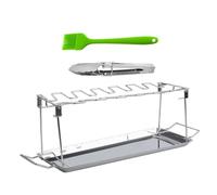 Abaodam INOX pour Barbecue Support Pliable pour Gril Adapté pour Cuisses Et Ailes De Poulet Bac Collecteur De Graisse Inclus