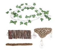 Abaodam Kit de 4 Accessoires pour Terrarium Reptiles - Pont en Bois Naturel, Hamac Triangulaire, Mousse et Décor Herbacé - Pont d'escalade pour Lézards, Dragons Barbus et Habitat
