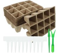 Abaodam Kit de Germination 22 Pièces avec 10 Pots en Fibre de Pulpe 12 Trous 1 Paire de Repiqueurs et 10 Étiquettes T Pots de Démarrage Biodégradables pour Plantes Succulentes et