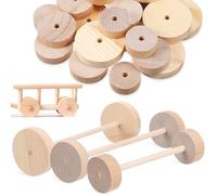 Abaodam Kit de Roues en Bois Brut 10 Pcs Diamètres 28/35/45 MM 16 Bâtons 150X5 MM 8 Bâtons 100X5 MM pour Loisirs Créatifs Accessoires Artisanaux Légers et Solide Bricolage et Décoration