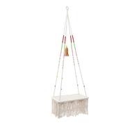 Abaodam Lit Suspendu pour Chaton Beige en Corde de Coton et Fer, Hamac Pratique et Chaud Style Bohème Pompons Décoratifs pour Petits Animaux