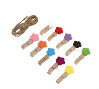 Abaodam Lot de 10 Pinces en Bois Forme Fleur avec Corde en Jute, Porte-Photos et Clips de Dessins Animés pour Cartes et Loisirs Créatifs Couleur Aléatoire