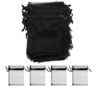 Abaodam Lot de 100 Paquet en Organza à Cordon 8X10 CM Noir Petits Sachets d'Emballage pour Bijoux Bonbons et Présents de Mariage Pochettes Polyvalentes pour Fêtes et Événements