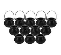 Abaodam Lot de 12 Mini Chaudrons en Plastique Noir pour Décoration Halloween, Petit Chaudron de 7cm pour Table et Rebord de Fenêtre
