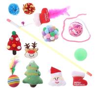 Abaodam Lot de 12 Set de Jouets Interactifs de Noël pour Chats - Baguettes à Caresser et Jouets Pendants Bruit de Couinement - Ensemble de Taquineries pour Chatons et Chats Adultes -