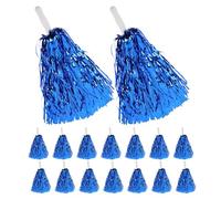 Abaodam Lot de 16 Mini Pompons de Cheerleading Bleus Métallisés avec Poignées Courtes Accessoires Légers pour Performances Sportives Événements Scolaires et Compétitions D’Équipe