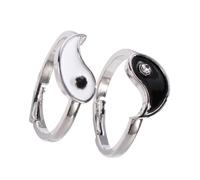 Abaodam Lot de 2 Bagues de Déclaration Taiji Yin Yang Ouvertes Ajustables en Métal Noir et Blanc, Bagues Chinoises Vintage pour Couples, Style Rétro, Anneaux Réglables Unisexes pour Usage
