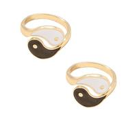 Abaodam Lot de 2 Bagues Vintage en Alliage Doré Design Ouvert Ajustable Motif Taiji Yin Yang et Huit Trigrammes Bijoux Créatifs pour Femme Taille Réglable Style Rétro Chinois