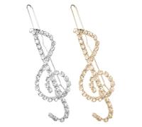 Abaodam Lot de 2 Barrettes à Cheveux Latérales en Strass de Notes de Musique Accessoires Cheveux pour Femmes Couleurs Or et Argenté Pinces Légères Épais Bijoux de Coiffure Festive