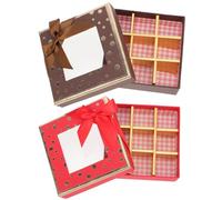 Abaodam Lot de 2 Boîtes à Chocolats 9 Cases en Carton Rouge et Noir 12X12X4 CM Coffret Présent Saint-Valentin et Anniversaire Boîte d'Emballage de Faveur Fenêtre pour Bonbons et