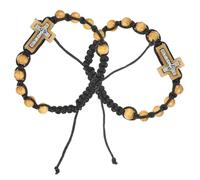 Abaodam Lot de 2 Bracelets pour Hommes en Perles de Bois de Pin, Pendentif Croix Ajustable, Bracelet Chapelet Catholique, Décoration de Poignet pour Fête des Pères et Présents de Baptême