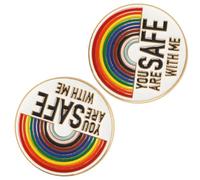 Abaodam Lot de 2 Broches Décoratives en Métal Émaillé Arc-en-Ciel « tu Es en Sécurité avec Moi » Accessoires Colorés pour Paquet à Dos et Vêtements Badges Fierté Éclatants et