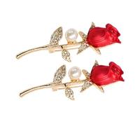 Abaodam Lot de 2 Broches Fleur en Alliage et Cristaux Rouge, Épingle à Collier Élégante pour Mariage et Fête, Ornement Floral Romantique pour Femme, Accessoire Bijoux de Banquet