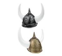 Abaodam Lot de 2 Casques à Cornes de Taureau en Plastique Chapeaux Médiévaux Doré et Argenté pour Adultes Accessoires de Déguisement pour Halloween Carnaval et Fêtes à Thème