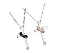 Abaodam Lot de 2 Colliers Croisés pour Couple Pendentif de Croix Chaîne en Acier Inoxydable Décoration du Cou pour Saint-Valentin Bijoux Couple Amoureux Ornement Élégant