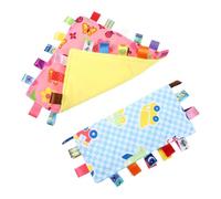 Abaodam Lot de 2 Couvertures de Sécurité en Peluche Douce pour Bébé, Doudous avec Étiquettes Colorées, Motifs Avion et Petites Fleurs, Lavables en Machine, Apaisantes et Pratiques