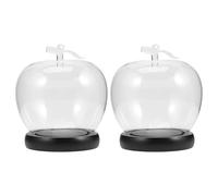 Abaodam Lot de 2 Dômes en Verre Transparents avec Base Lumineuse Noire, Vitrine sous Cloche pour Figurines et Décorations Artisanales, Protection Anti-poussière pour Intérieur et