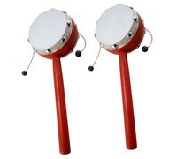 Abaodam Lot de 2 Hochets Tambour à Main en Bois Clochette Double Face en Peau de Mouton 7 CM Peint en Blanc Instrument Musical pour Bébé D’Éveil Sensoriel et Développement Motricité