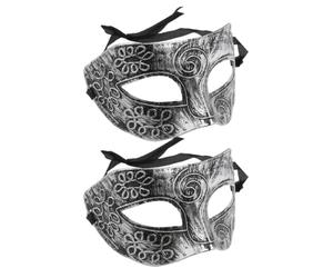 Abaodam Lot de 2 Masques de Bal Masqué pour Hommes en Plastique Argenté, Élégant et Rétro, Protection Anonyme, pour Mascarades et Spectacles sur Scène