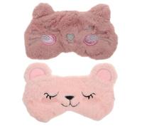 Abaodam Lot de 2 Masques de Sommeil en Peluche Dessin Animé Cache-Yeux Doux et Respirants Couvre-Yeux Confortables pour Dormir Sieste et Voyage Motifs Chat Souriant et Ours Timide