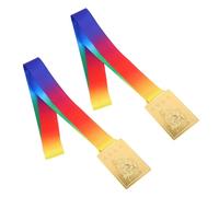 Abaodam Lot de 2 Médailles d'or en Métal Carré pour Judo avec Ruban Arc-en-Ciel Récompense Sportive pour Compétitions Scolaires et Arts Martiaux Médaille de Lauréat Légère pour