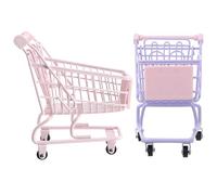Abaodam Lot de 2 Mini Chariots de Supermarché Décoratifs Macaron Taille Moyenne Couleur Violet et Rose Caddie Miniature Polyvalent pour Décoration Bureau Rangement Maquillage et Photo