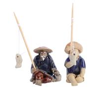 Abaodam Lot de 2 mini figurines en verre pour aquarium - Décoration en verre - Statue de pagode - Petites figurines d'action de pêcheur - Statue de pagode en céramique - Ornements de pêcheur -