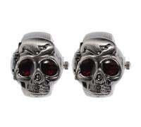 Abaodam Lot de 2 Montres à Doigt Rétro Tête de Mort Couvercle Rabattable Bagues Élastiques Noires Unisexes Montre-Bracelet Décontractée Vintage pour Homme et Femme Accessoire Mode