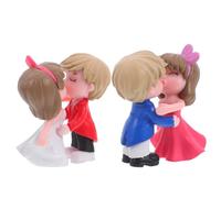 Abaodam Lot de 2 Paires d'Ornements de Couple pour Décoration de Gâteau Figurines en Plastique Colorées Rouge/Blanc et Bleu/Rose Décor Créatif pour Mariage et Saint-Valentin Accessoire