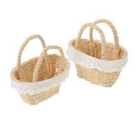 Abaodam Lot de 2 Paniers Miniatures Tressés avec Anses - Petit Panier à Fleurs - Accessoires de Maison de Poupée en Corde de Papier Tressée, pour Cadeaux D'invités Et Décorations Artisanales