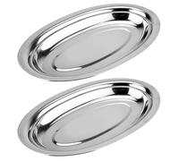 Abaodam Lot de 2 Plats Ovales en Acier Inoxydable Épaissi 28 Cm, Plateau Multifonction pour Cuisson Vapeur Poisson, Assiettes de Service Argentées, Adaptées pour Restaurant et Maison
