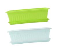 Abaodam Lot de 2 Sets de Jardinières à Légumes en Plastique Plateau, 43x19 Cm, Blanc et Vert, pour Balcon et Intérieur, Pot Rectangulaire Épais, Potager Pratique et Solide