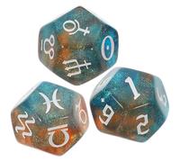Abaodam Lot de 3 Dés Polyédriques Astrologiques à 12 Faces en Acrylique Pailleté Bleu Cosmique pour Jeux de Société, Dés de Divination Tarot, Accessoires de Jeu de Rôle