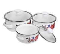 Abaodam Lot de 3 Marmites Émaillées à Fond Plat et Double Poignée, Pots Légers pour Préparation de Plats Chauds et Bouillons, Usage Domestique et Repas Rapides