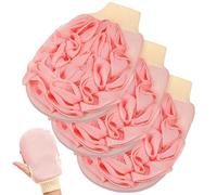 Abaodam Lot de 3 Moufles Exfoliants Double Face en Fibre Végétale Rose pour Spa et Salle de Bain, Gommage Corporel Profond Poils Incarnés