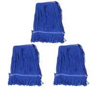 Abaodam Lot de 3 Têtes de Balai à Franges Lavables en Coton Solide Bleu Recharges de Balai à Franges Longues Compatibles pour Nettoyage Humide Professionnel et Commercial