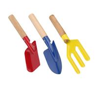 Abaodam Lot de 3 Truelles de Jardin à Main en Métal Manches en Bois, Petite Pelle Bleue, Bêche Rouge, Fourchette à Trois Dents, Outil Léger et Compact pour Jardinage, Plantation