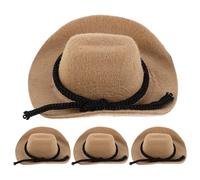 Abaodam Lot de 4 Mini Chapeaux Cowboy Floqués Blancs pour Poupées 8 CM Accessoires Décoratifs Miniatures Western pour Loisirs Créatifs et Décorations de Fête