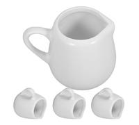 Abaodam Lot de 4 Mini Pichets en Céramique Blanc avec Poignée Ergonomique et Récipient de Stockage, Maison Cuisine