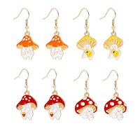 Abaodam Lot de 4 Paires de Boucles D’Oreilles Pendantes Champignons en Alliage Dessin Animé Légères et Hypoallergéniques pour Femmes et Adolescentes Accessoires Mode Quotidiens et