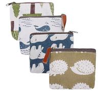 Abaodam Lot de 4 Paquet en Toile à Fermeture Éclair pour Cosmétiques, Multi-usages, Lavables, Motifs Cartoon Amusants, pour Femmes et Filles en Voyage Plusieurs Styles
