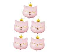 Abaodam Lot de 5 Ballons en Aluminium Forme Chat Couronné Rose, Grosse Taille, Décoration Fête Anniversaire, Ballons Animaux Dessin Animé Résistants en Film Aluminium pour Décorations