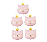 Abaodam Lot de 5 Ballons en Aluminium Rose de Chat Couronné, Grosse Taille, Décoration Fête D'anniversaire, Décoration Animaux Cartoon pour Chambre et Événements Festifs