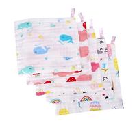 Abaodam Lot de 5 Serviettes Visage de Bébé en Coton, 6 Couches, Carré, Motifs Unisexes, Absorption Rapide pour Peau Délicate